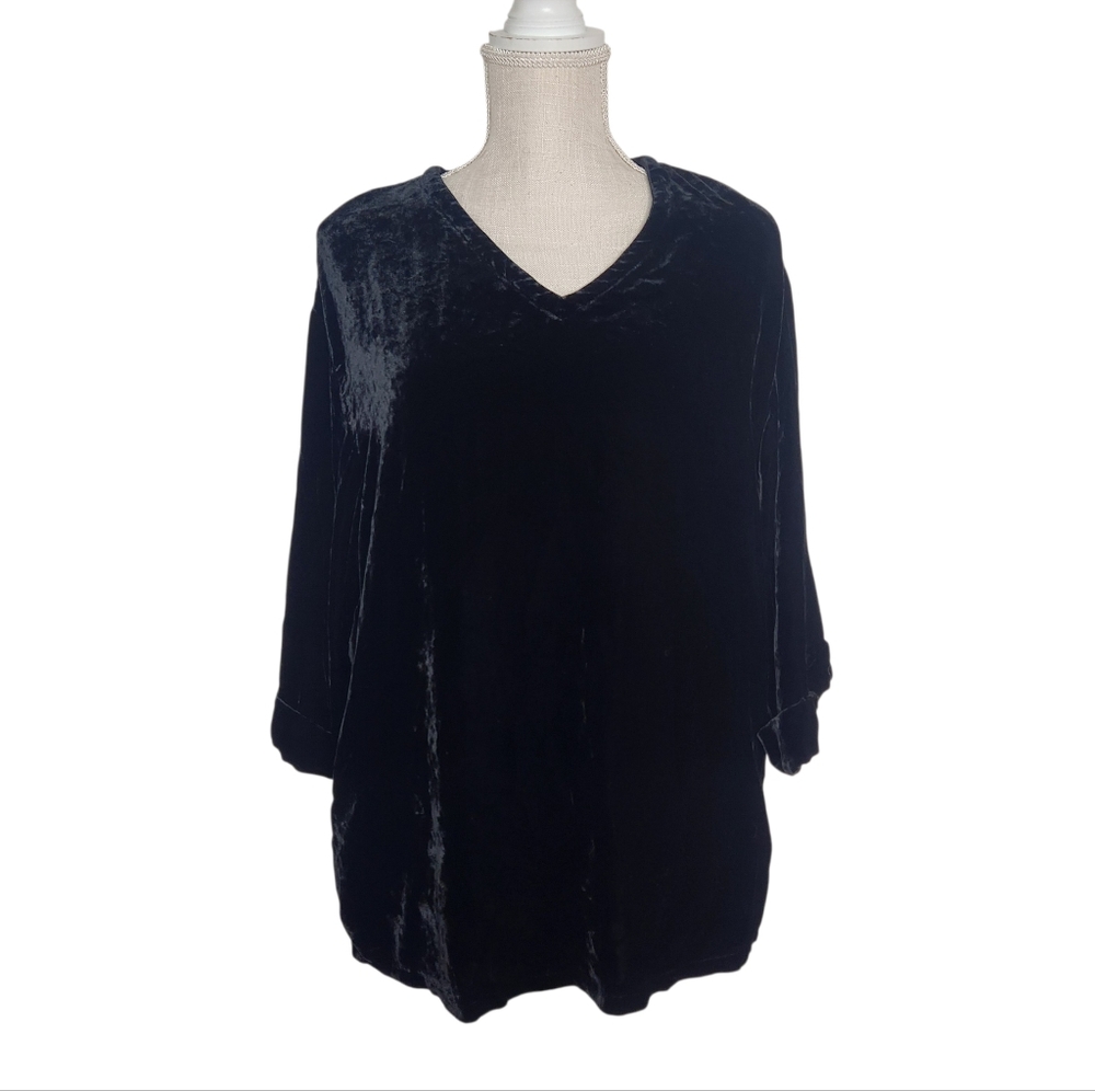 J. Jill Black Velvet Silk Tunic Top Blouse